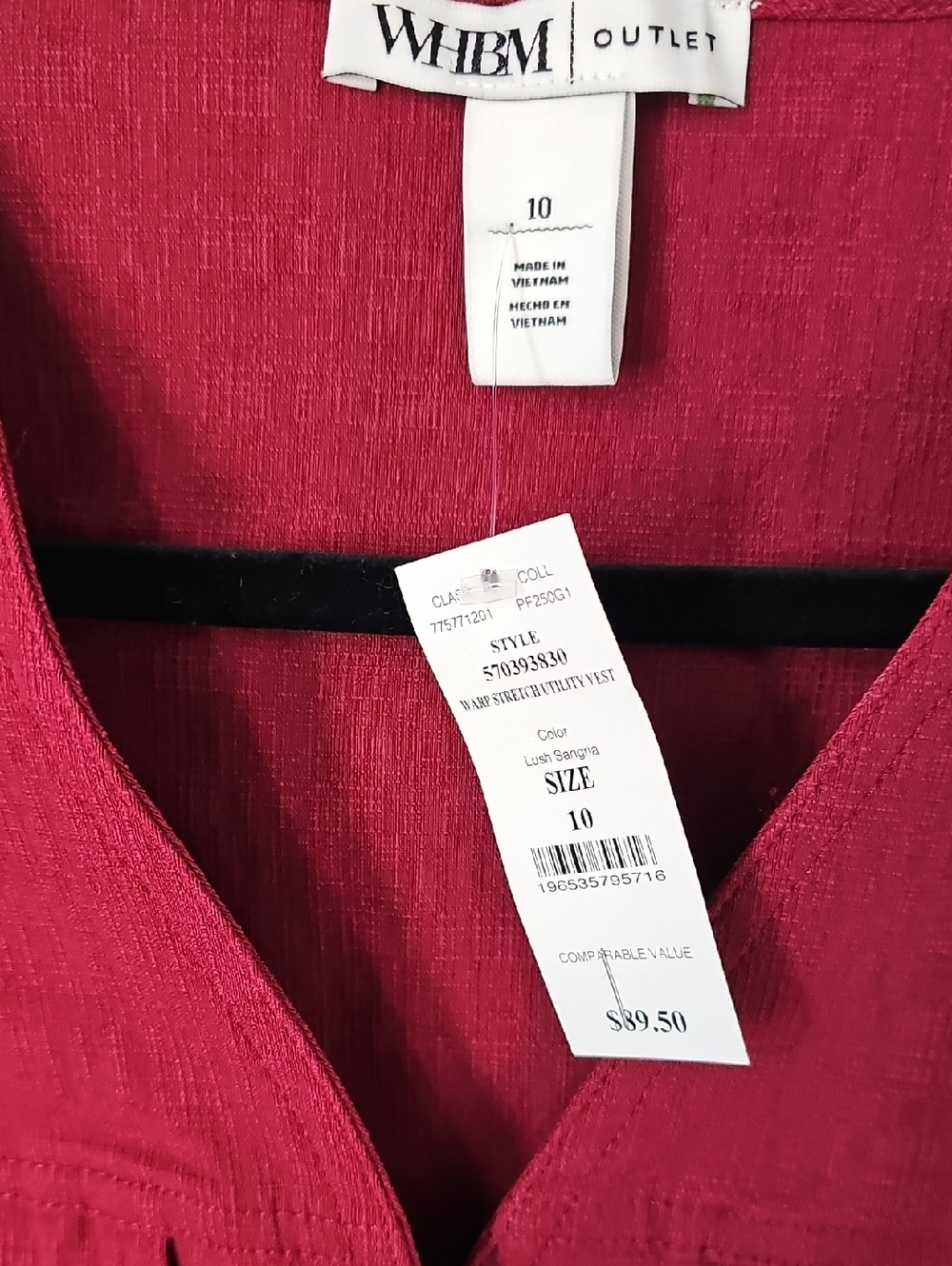 WHBM Outlet Sz:10 Maroon Stretch Vest w Gold Buttons 2 Front Pockets - Picture 3 of 10